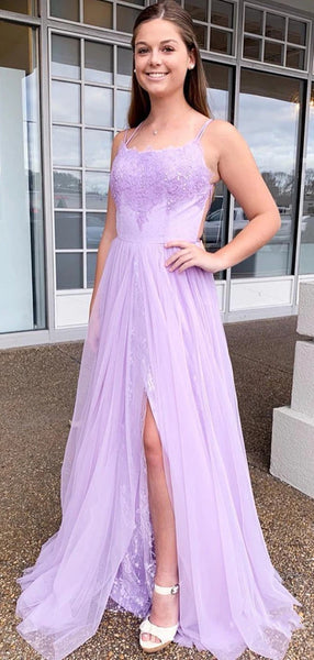 Open Back A-line Long Prom Dresses, New Arrival Lalic Lace Prom Dresses