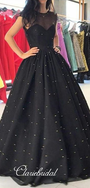 Cap Sleeves Prom Dresses Long, A-line Prom Dresses, Pearls Prom Dresses