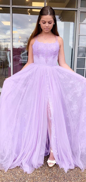 Open Back A-line Long Prom Dresses, New Arrival Lalic Lace Prom Dresses