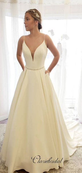 Ivory Spaghetti Straps Wedding Dresses, A-line Popular Wedding Dresses