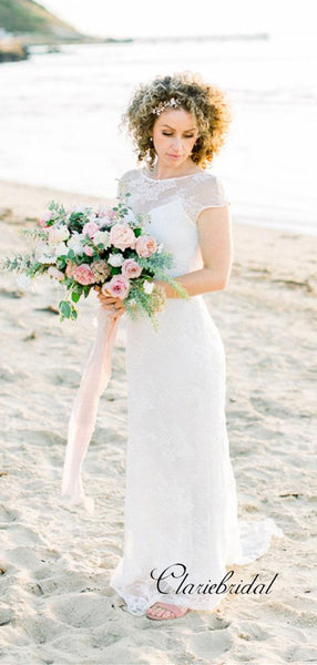 Cap Sleeves Wedding Dresses, Beach Lace Wedding Dresses