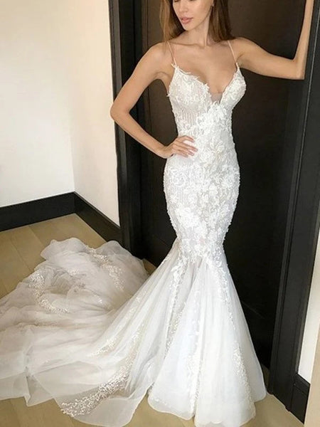 Newest Mermaid Long Wedding Dresses, Popular Lace Wedding Dresses, Bridal Gowns