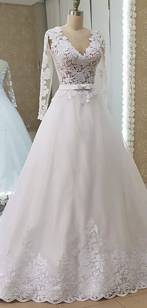 Long Sleeves Lace Wedding Dresses, A-line Wedding Dresses, Bridal Ball Gowns