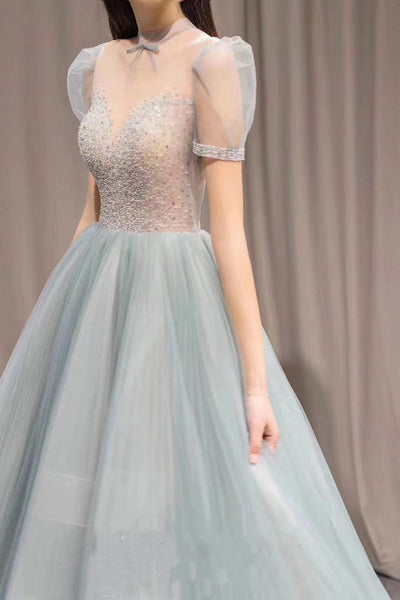 Fashion Long Prom Dresses, Popular 2020 Prom Dresses, Beaded A-line Prom Dresses