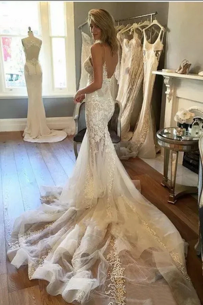 Newest Mermaid Long Wedding Dresses, Popular Lace Wedding Dresses, Bridal Gowns