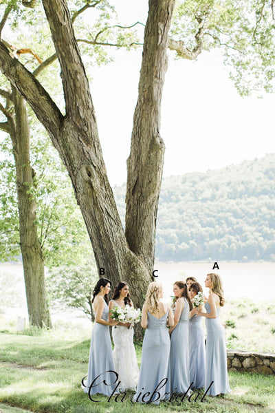 Mismatched Dusty Blue Long Bridesmaid Dresses, Popular Bridesmaid Dresses