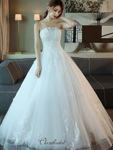 Sweetheart Strapless A-line Wedding Dresses, Beaded Lace Fancy Wedding Dresses