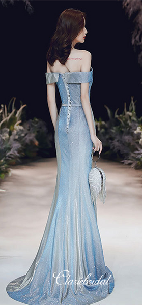 Off Shoulder Shemmering Fabric Long Mermaid Prom Dresses, Newest Long Prom Dresses, 2020 Prom Dresses