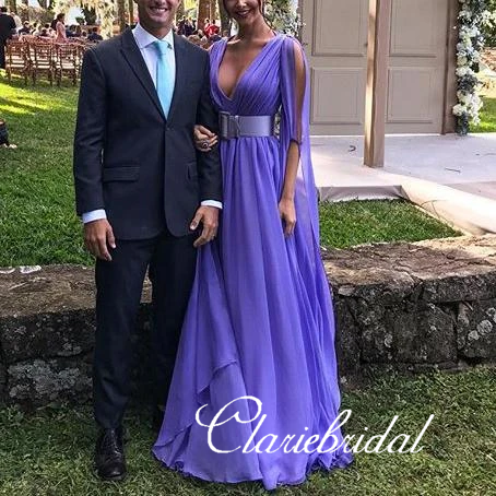 V-neck Long A-line Chiffon Prom Dresses, Long Prom Dresses, 2020 Prom Dresses, Cheap Prom Dresses