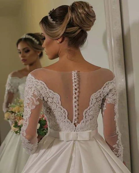 Off Shoulder Long Sleeves Wedding Dresses, Ivory Wedding Dresses, Lace Wedding Dresses