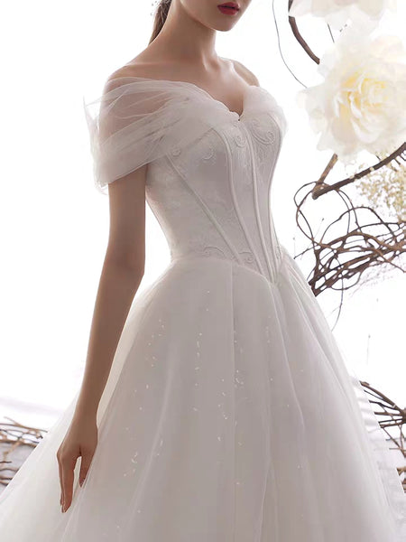 Light Ivory Tulle Wedding Dresses, Lace Edge Bridal Gown, Newest Wedding Dresses