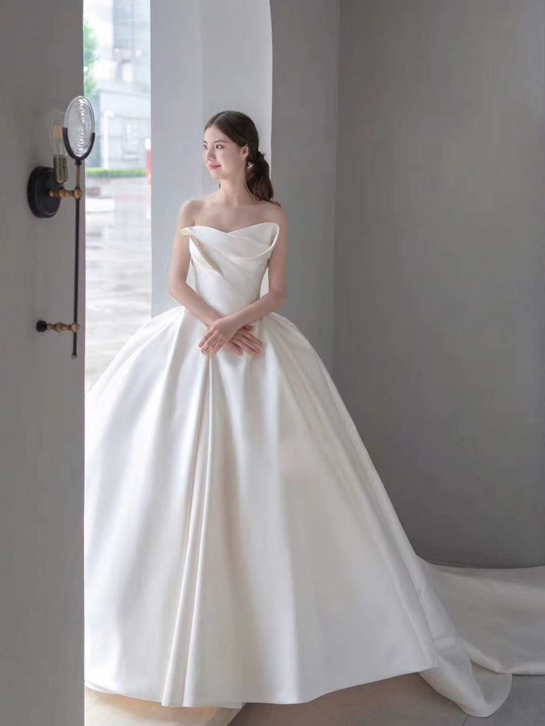 Newest Claire Design Satin Ball Gown Wedding Dresses, Popular Bridal Gown, Wedding Dresses