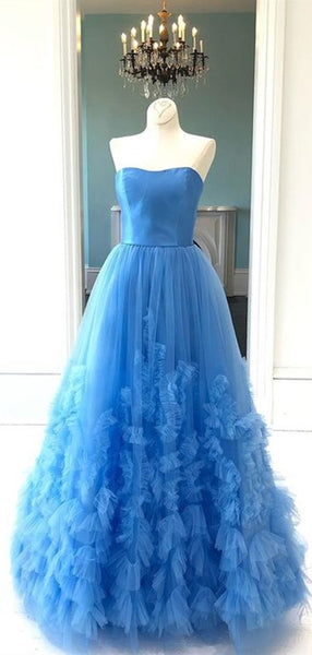 A-line Strapless Long Prom Dresses, Fashion Prom Dresses, 2020 Prom Dresses