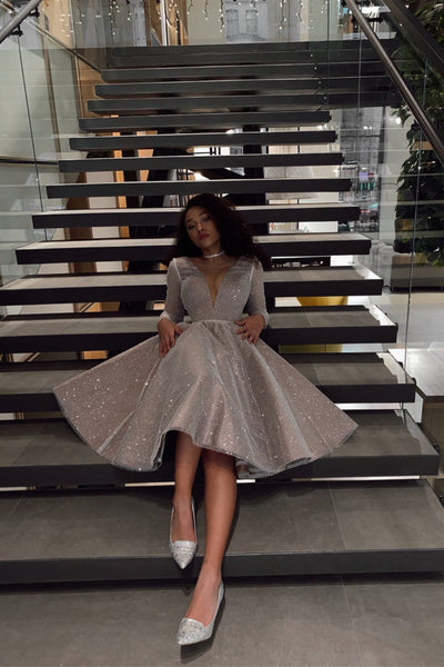 Long Sleeves Shiny Girl Dresses, Graduation Party Evening Dresses, 2021 Prom Dresses