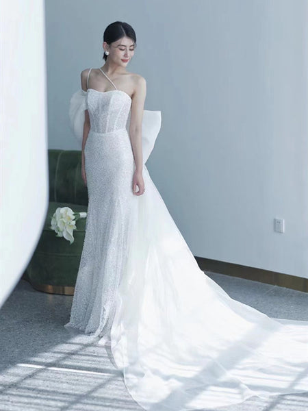 Newest Strapless Sequins Wedding Dresses, Mermaid Wedding Dresses, Popular 2022 Bridal Dresses