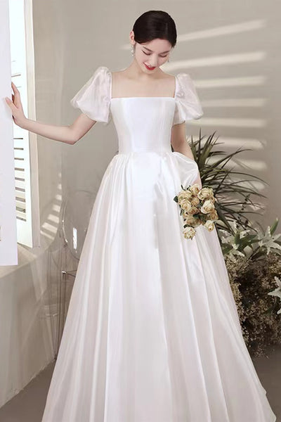 Square Neck A-line Long Wedding Dresses, Quality Organza Design 2022 Wedding Dresses