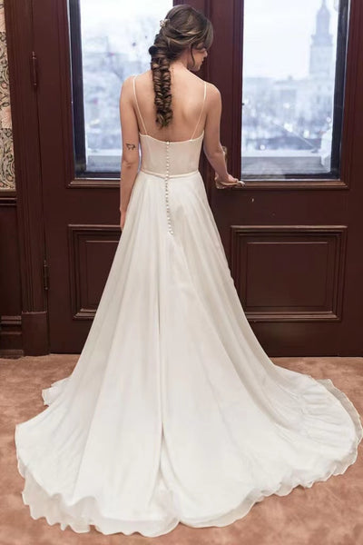 Spaghetti Straps Simple Wedding Dresses, Cheap 2022 Wedding Dresses, Chiffon Long Prom Dresses