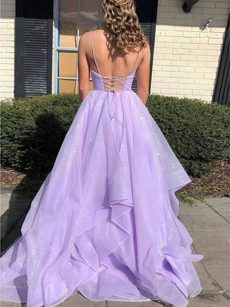 Light Purple Shiny Prom Dresses, A-line 2022 Prom Dresses, Fashion Girl Graduation Party Dresses