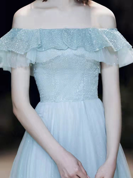 Off Shoulder Long A-line Prom Dresses, Shiny Top Prom Dresses, 2022 Prom Dresses, Affordable Prom Dresses