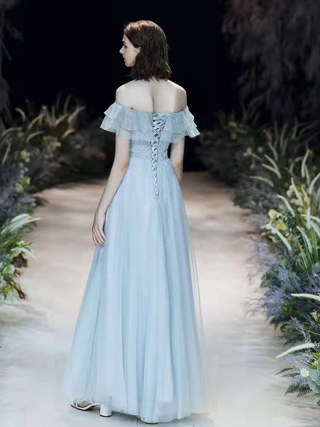 Off Shoulder Long A-line Prom Dresses, Shiny Top Prom Dresses, 2022 Prom Dresses, Affordable Prom Dresses