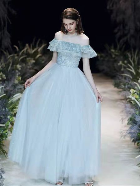 Off Shoulder Long A-line Prom Dresses, Shiny Top Prom Dresses, 2022 Prom Dresses, Affordable Prom Dresses