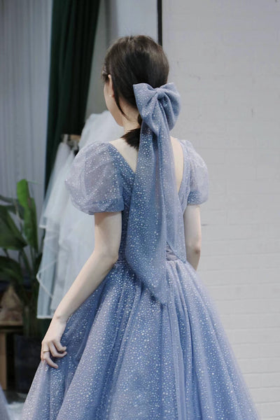 Bubble Sleeves A-line Prom Dresses, Princess Newest Evening Party Dresses, Elegant 2022 Long Prom Dresses