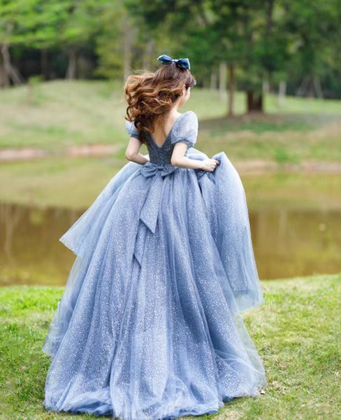 Bubble Sleeves A-line Prom Dresses, Princess Newest Evening Party Dresses, Elegant 2022 Long Prom Dresses