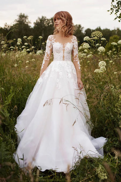 Long Sleeves A-line Wedding Dresses, Elegant Lace Bridal Gowns, Popular 2022 Wedding Dresses