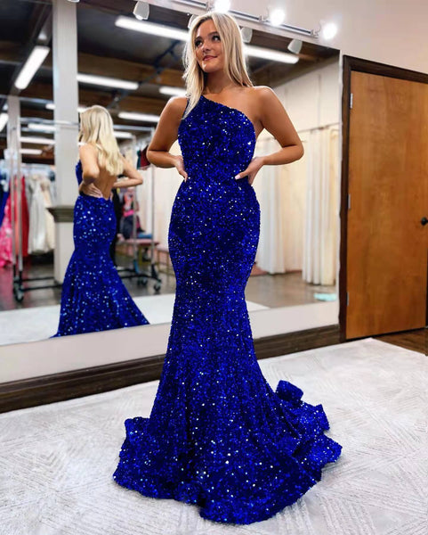 One Shoulder Long Mermaid Sequin Prom Dresses, Shing Prom Dresses, 2022 Prom Dresses, Affordable Prom Dresses