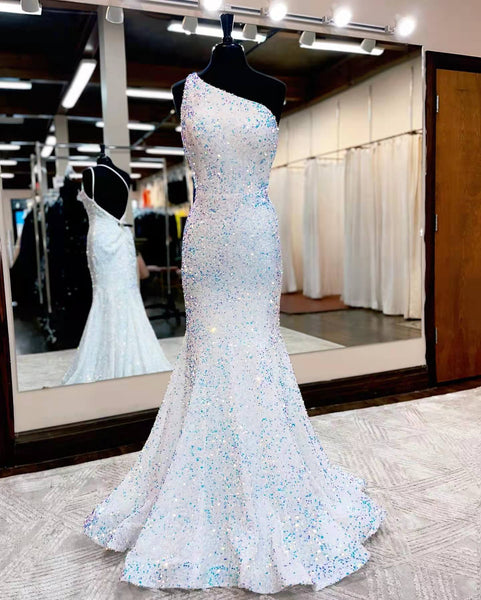 One Shoulder Long Mermaid Sequin Prom Dresses, Shing Prom Dresses, 2022 Prom Dresses, Affordable Prom Dresses