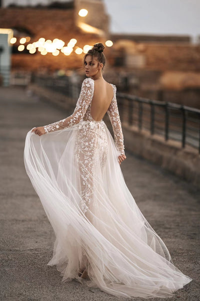 V-neck Long Sleeves Wedding Dresses, Affordable Newest Wedding Dresses, Elegant Long Wedding Dresses, 2022 Bridal Gown