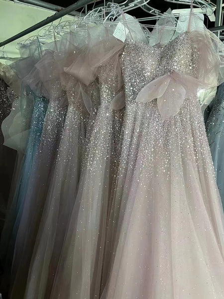 Spaghetti Long A-line Sequin Beaded Long Prom Dresses, Princess Dresses, Formal Dresses, Party Dresses, 2022 Prom Dresses