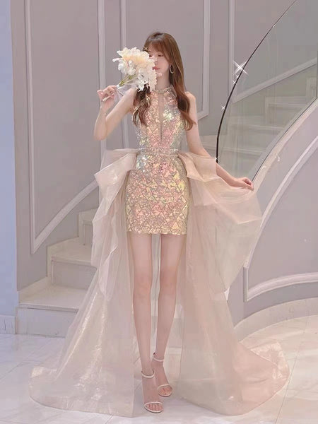 2 Pieces Shiny Sequin Organza Prom Dresses, Newest Long Prom Dresses, Detachable Prom Dresses, 2022 Prom Dresses