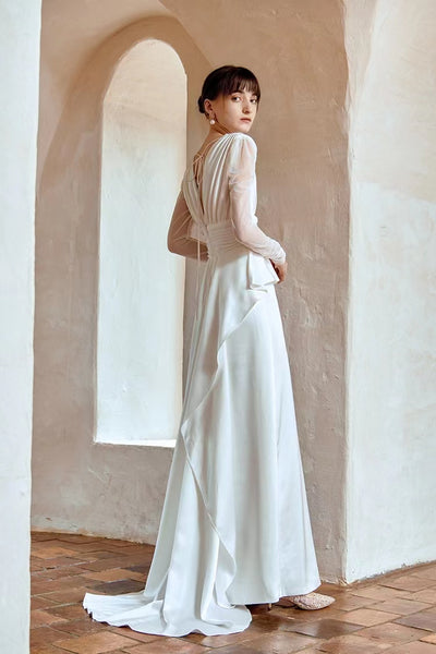 Vintage Long Sleeves Chiffon Wedding Dresses, Simple Long Wedding Dresses, Bridal Gown, 2022 Wedding Dresses