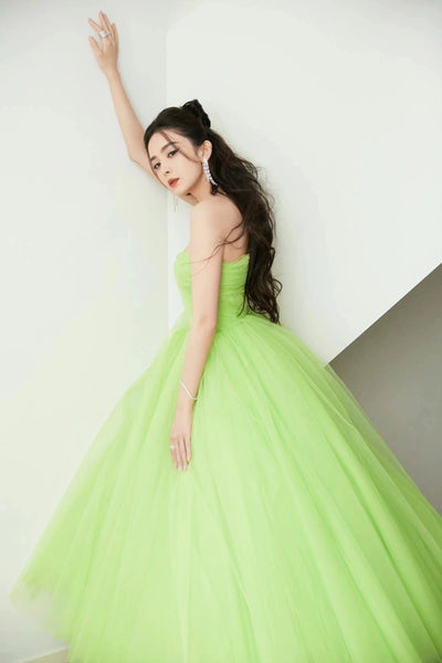 Sweetheart A-line Green Tulle Prom Dresses, Fluffy Prom Dresses, Celebrity Dresses, Affordable Prom Dresses