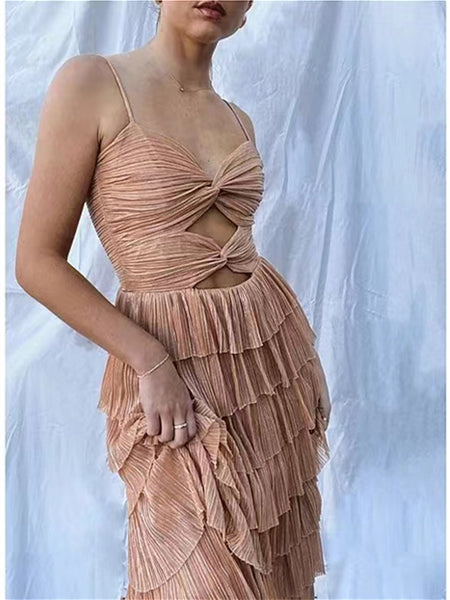 Spaghetti A-line Ruffled Prom Dresses, Chic Prom Dresses, Newest Prom Dresses, Party Dresses, Beachy Prom Dresses