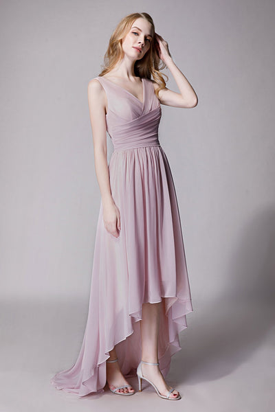 V-neck Hi-low Chiffon Bridesmaid Dresses, Long Bridesmaid Dresses, Cheap Bridesmaid Dresses