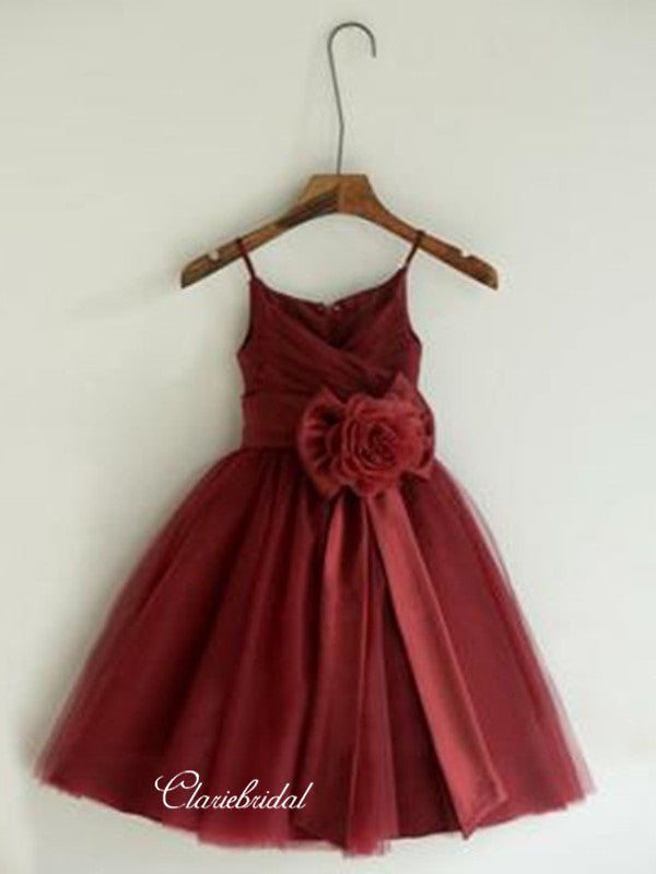 Burgundy Appliques Flower Girl Dresses, Cute Little Girl Dresses