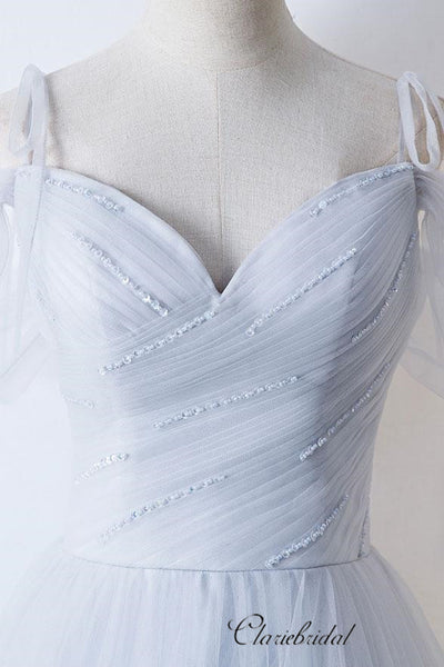 Simple Design A-line Tulle Wedding Dresses, Beaded Wedding Dresses, Fancy Bridal Gowns