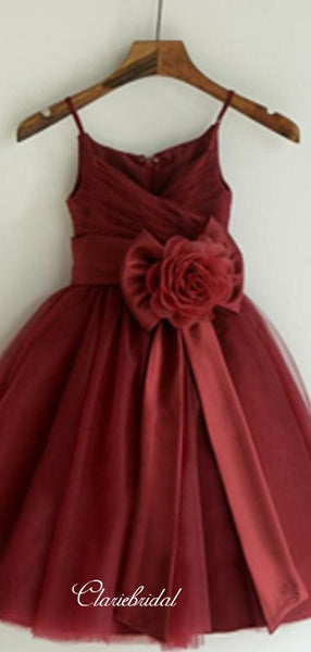 Burgundy Appliques Flower Girl Dresses, Cute Little Girl Dresses