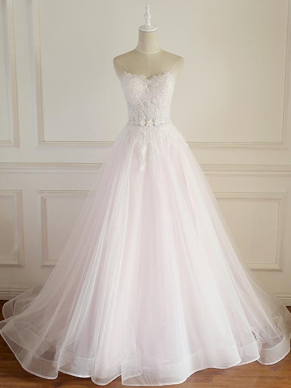 Long A-line Lace Tulle Wedding Dresses, Bridal Gown