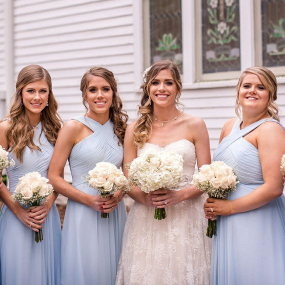 Light Blue Long Chiffon Bridesmaid Dresses, A-line Bridesmaid Dresses, Popular Bridesmaid Dresses