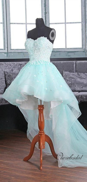 Sweetheart Strapless Tulle Lace Prom Dresses, High Low Newest 2020 Prom Dresses