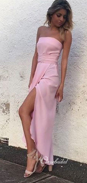 Cheap Simple Prom Dreses, Strapless Long Prom Dresses, Evening Party Prom Dresses