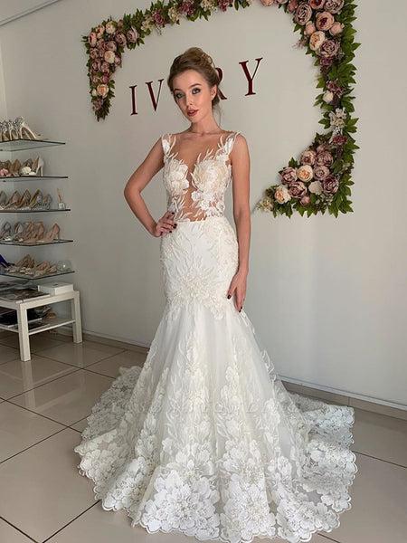 New Arrival Quality Mermaid Wedding Dresses, Elegant Lace Popular Wedding Dresses