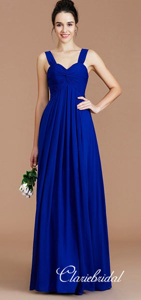 Straps A-line Royal Blue Chiffon Long Bridesmaid Dresses