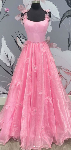 Stylish Pink Color Appliques Long Prom Dresses, A-line 2020 Newest Prom Dresses