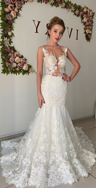 New Arrival Quality Mermaid Wedding Dresses, Elegant Lace Popular Wedding Dresses