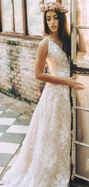 Popular Lace Appliques Wedding Dresses, Side Slit Wedding Dresses, 2020 Wedding Dresses