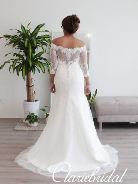 Off Shoulder Long Mermaid Lace Tulle Wedding Dresses